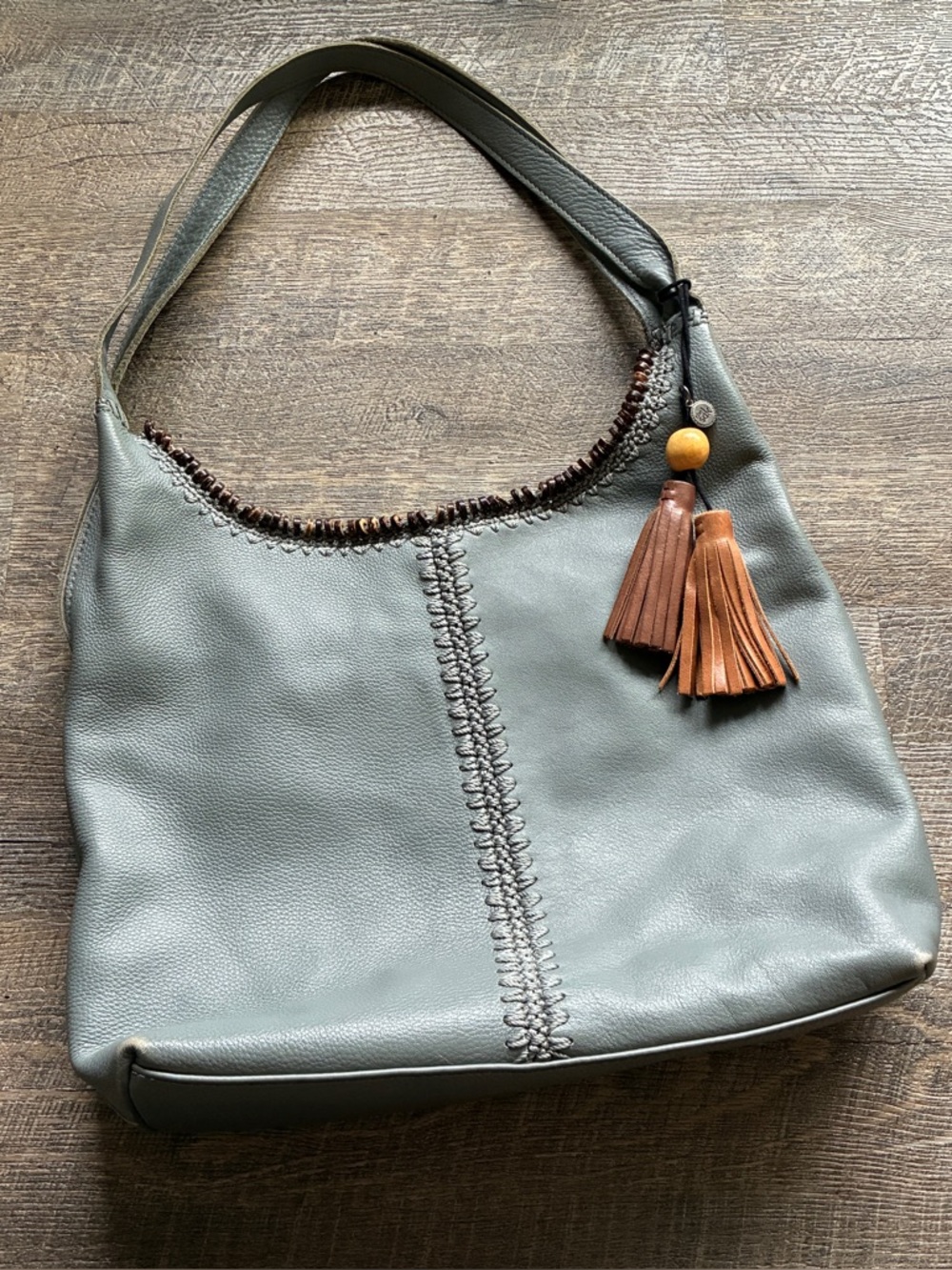 The Sak Huntley Dusty Blue Leather Shoulder Hobo Bag, Approx. 14.5” x 11” x 3”